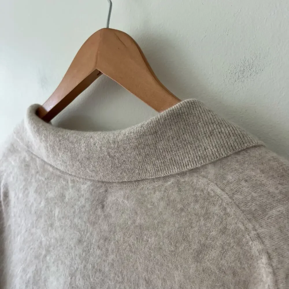 Banana Republic 100% Brushed Cashmere Oatmeal Cream Long Sleeve Polo Sweater